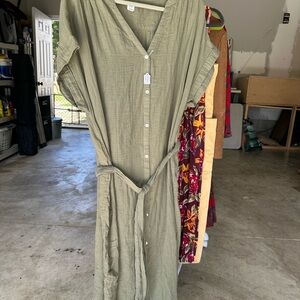 Gap Olive Green Button-Up Dress with Belt